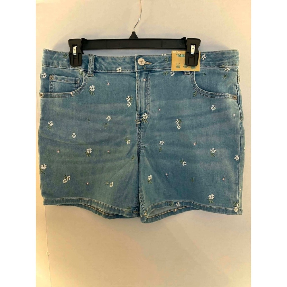 Thereabouts‎ Girls 18.5 Plus Floral Embroidered Denim Shorts Light Wash Stretch